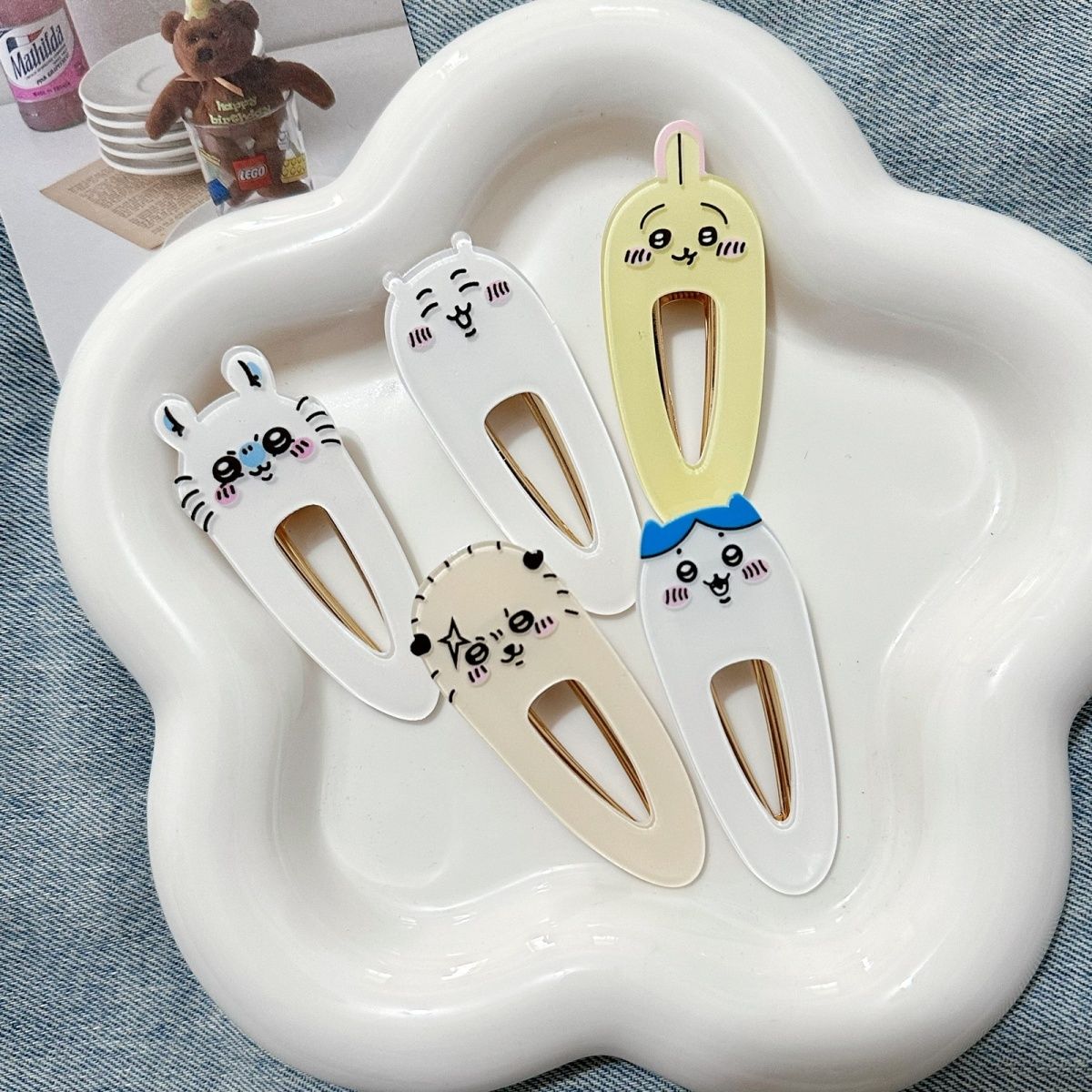 치이카와 아크릴 덕빌 헤어 클립 귀여운 우사기 하치와레 - Hair Bundles 리뷰 및 가격