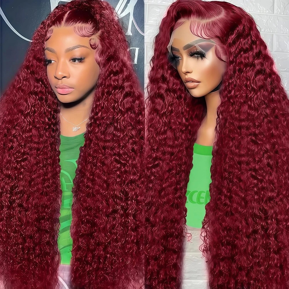 99J 버건디 컬러 딥 웨이브 200% 밀도 13x6  - Lace Front Wigs 리뷰 및 가격