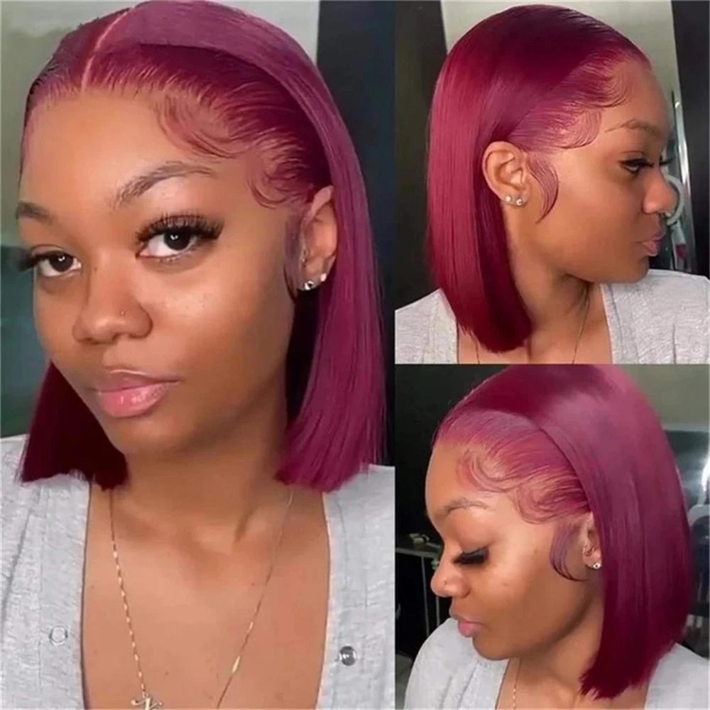 99J 버건디 색상의 짧은 밥 스타일 가발, 천연 모발 - Pre Parted 13X4 Lace Front Bob Wig 리뷰 및 가격