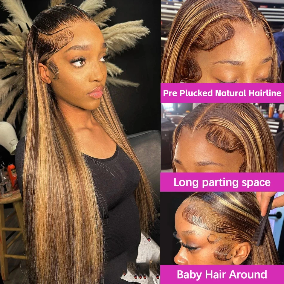 44 46인치 P4/27 하이라이트 컬러 스트레이트 인 - Hd Lace Frontal Wig Human Hair Pre Plucked 리뷰 및 가격