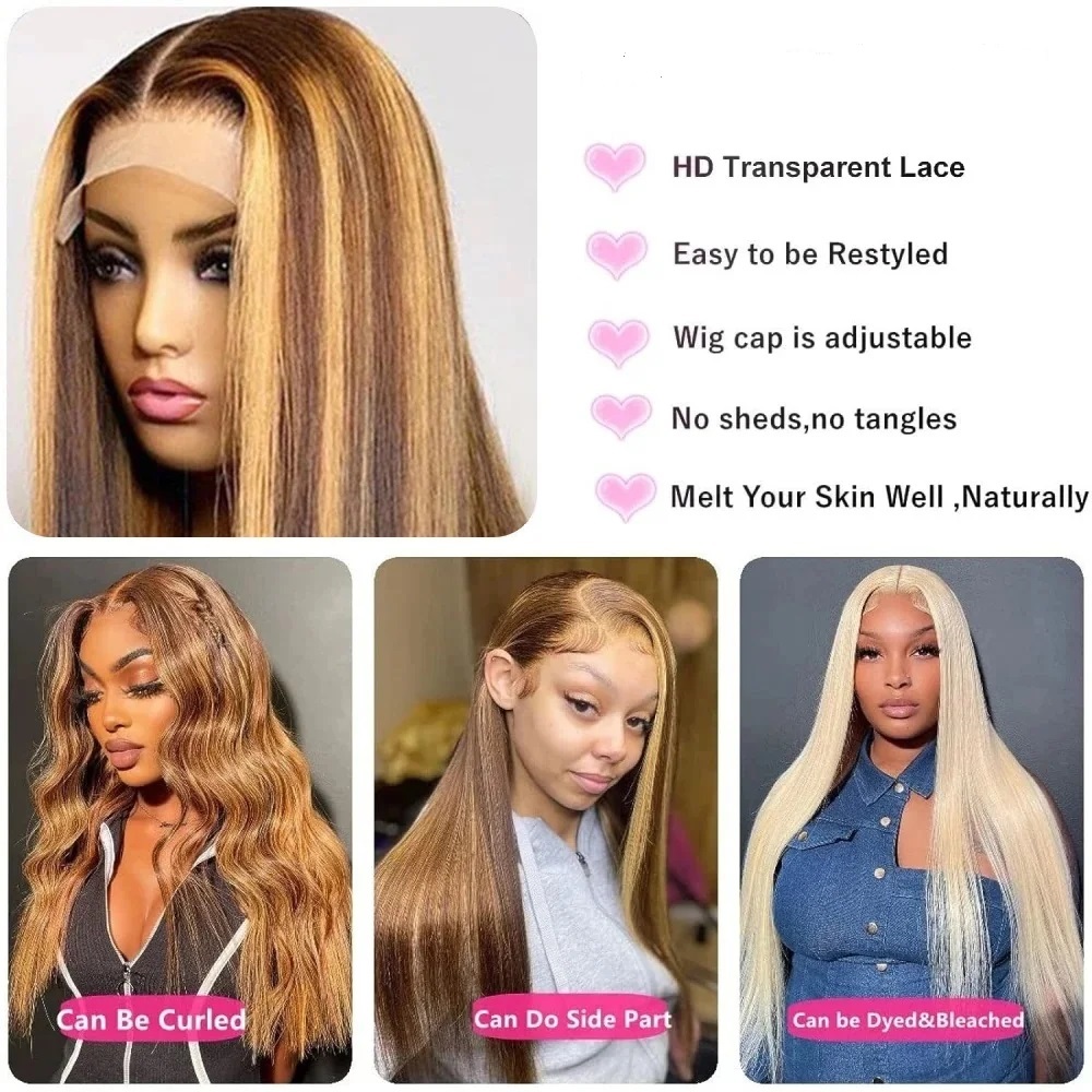 44 46인치 P4/27 하이라이트 컬러 스트레이트 인 - Hd Lace Frontal Wig Human Hair Pre Plucked 리뷰 및 가격